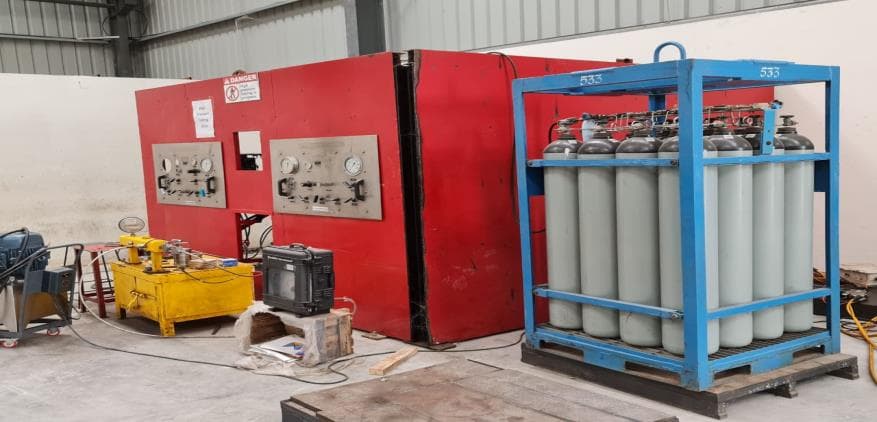 High pressure testing unit with gas testing facility at the JVS manufacturing plant